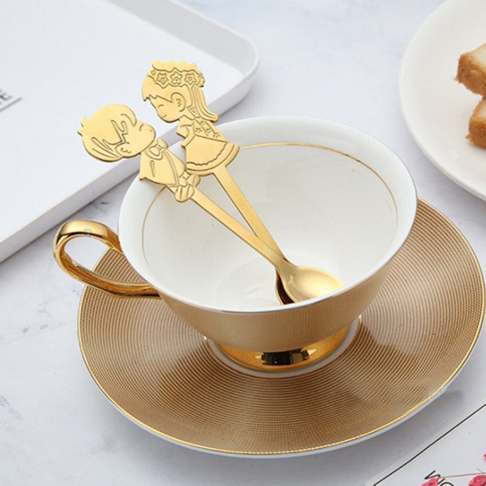 A Pair of Boy and Girl Stainless Steel Coffee Tea Cup Mixing Spoon Drinks Decor