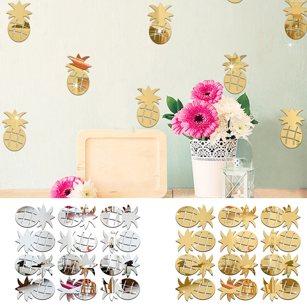 12Pcs/Set Cute Pineapple Mirror Acrylic Wall Stickers Decal Children Room Decor