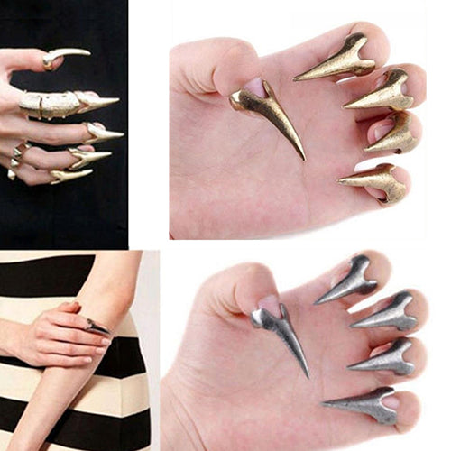5 Pcs Retro Punk Talon Rings Nail Decor Sharp Alloy Finger Claw Knuckle Ring Set