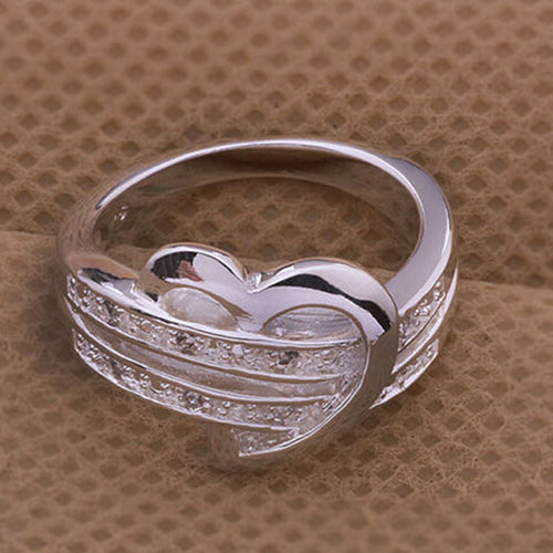 Women's 925 Sterling Silver Love Heart Zirconia Wedding Ring US 7-9