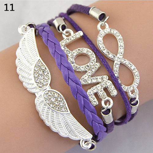 Women's Vintage Infinity Braid Bracelet Love Angel Wing Style Rhinestone Bangle