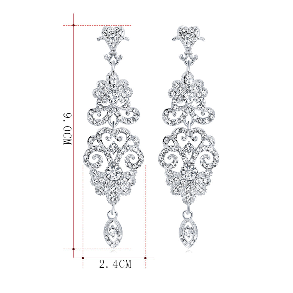 Fashion Hollow Rhinestone Pendant Earrings Bride Wedding Party Jewelry Gift