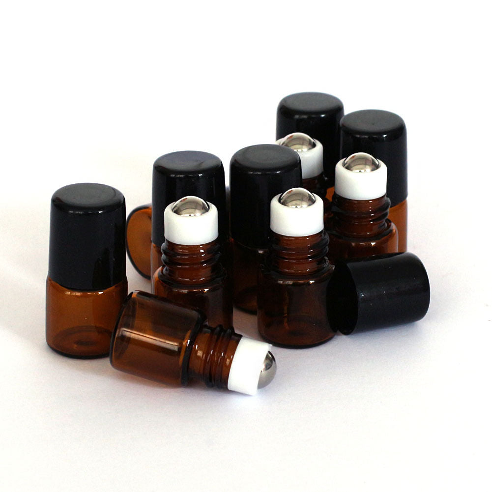 10 Pcs 1ml Empty Brown Glass Bottle Roller Ball Essential Oil Liquid Container