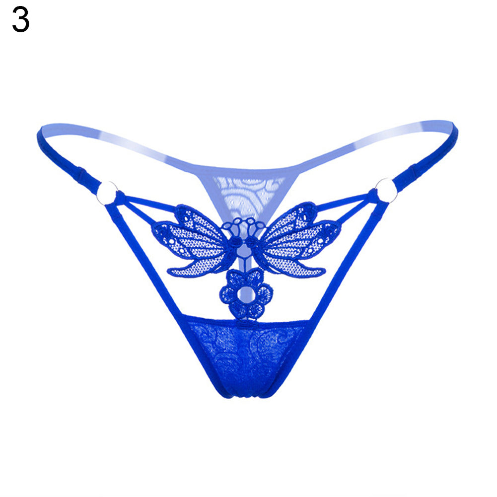 Women's Sexy Butterfly Flower Lace See Through Low Rise G-String Briefs Panties