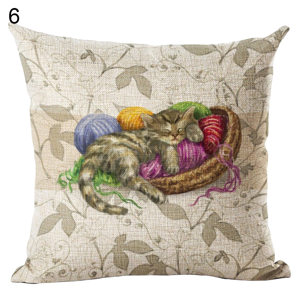 Cat Dog Pattern Linen Throw Pillow Case Sofa Bed Home Car Decor Cushion Cover