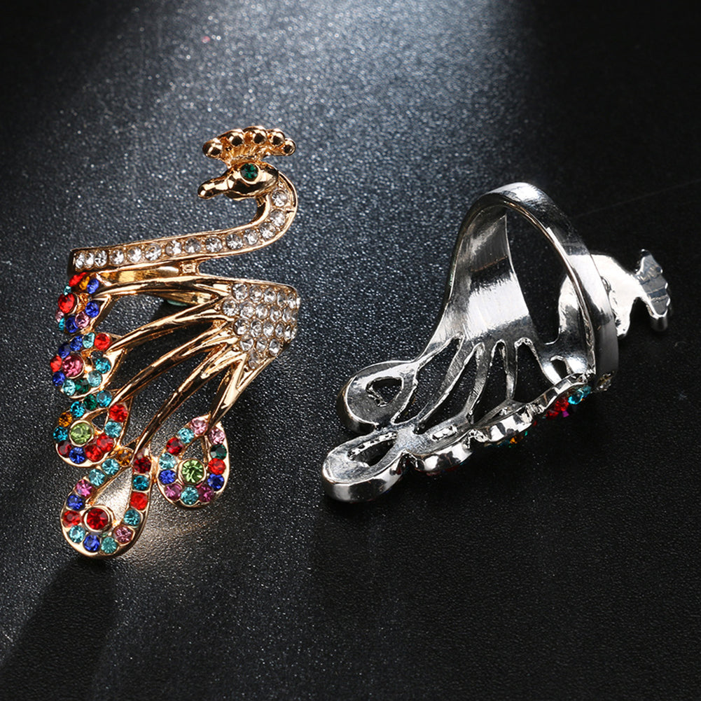 Women Retro Gold-plated Rhinestones Peacock Shape Finger Ring Jewelry Gifts