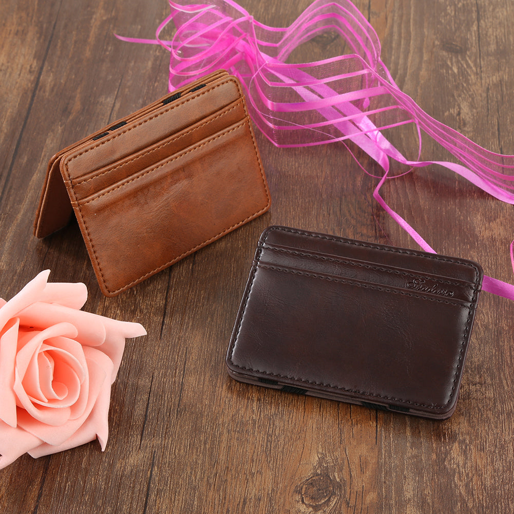 Men's Fashion Magic Faux Leather Slim Wallet Money Clip Card Holder Purse