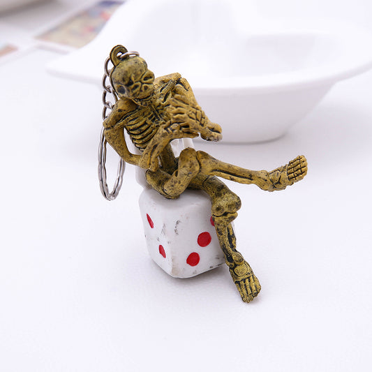 Creative Skeleton Dice Pendant Keychain Bag Ornament Key Ring Hanging Decor