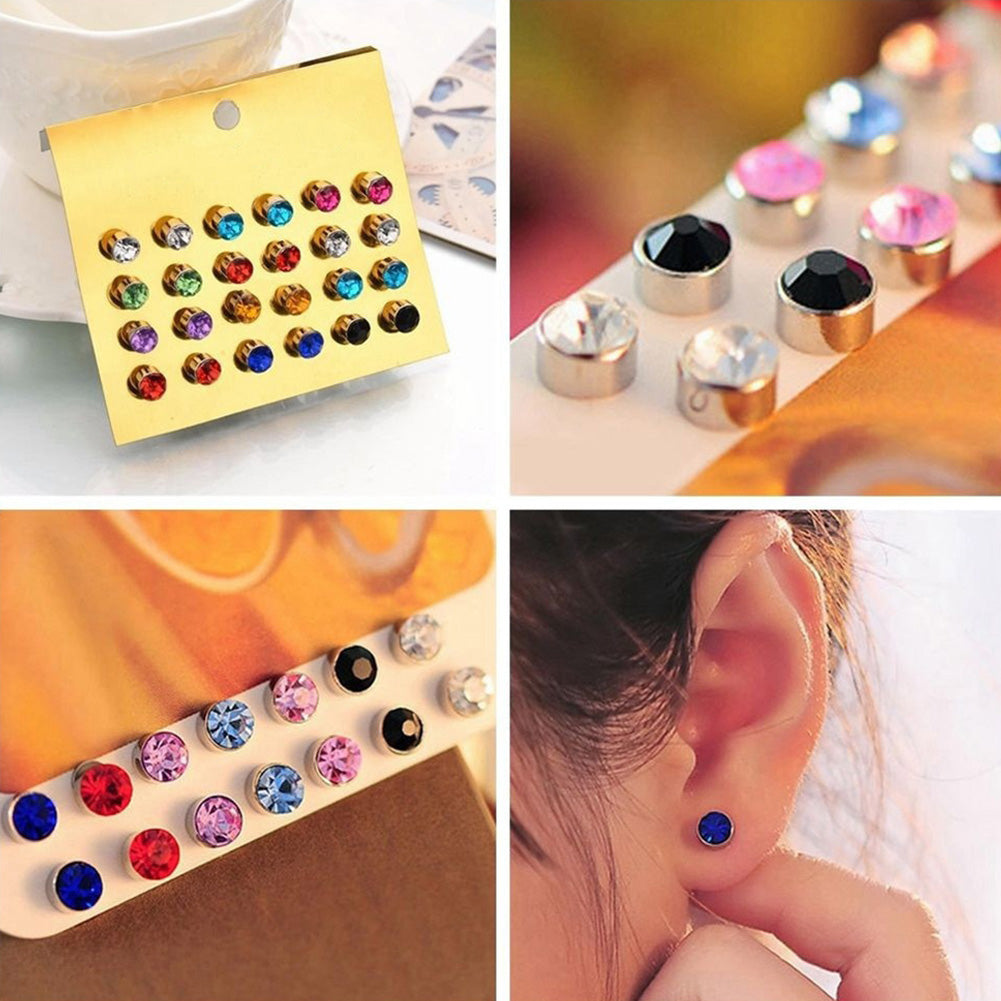 12 Pairs Women Faux Zircon Jewelry Ear Stud Shiny Rhinestone Lady Earrings Set