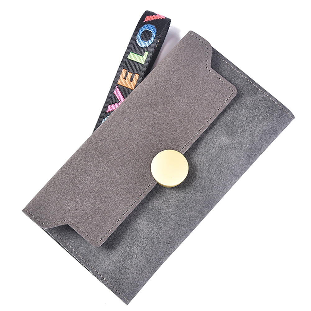 Fashion Matte Trifold Women Long Wallet Coin Purse Card Holder Hand Strap Clutch