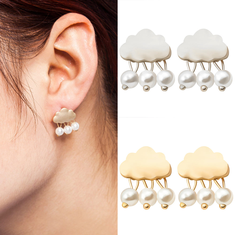Fashion Women Cloud Raindrop Ear Studs Faux Pearl Earrings Birthday Party Gift