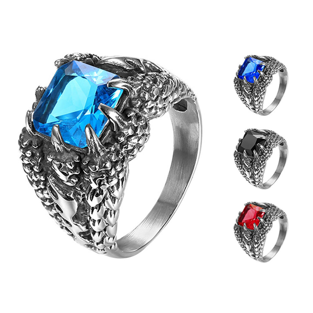 Cool Stainless Steel Ring Claw Square Rhinestone Men's Halloween Gothic Ring