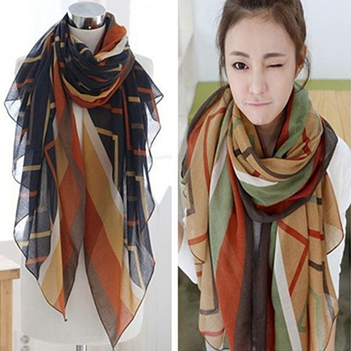 Women Fashion Polyline Voile Winter Autumn Warm Soft Casual Wrap Long Scarf