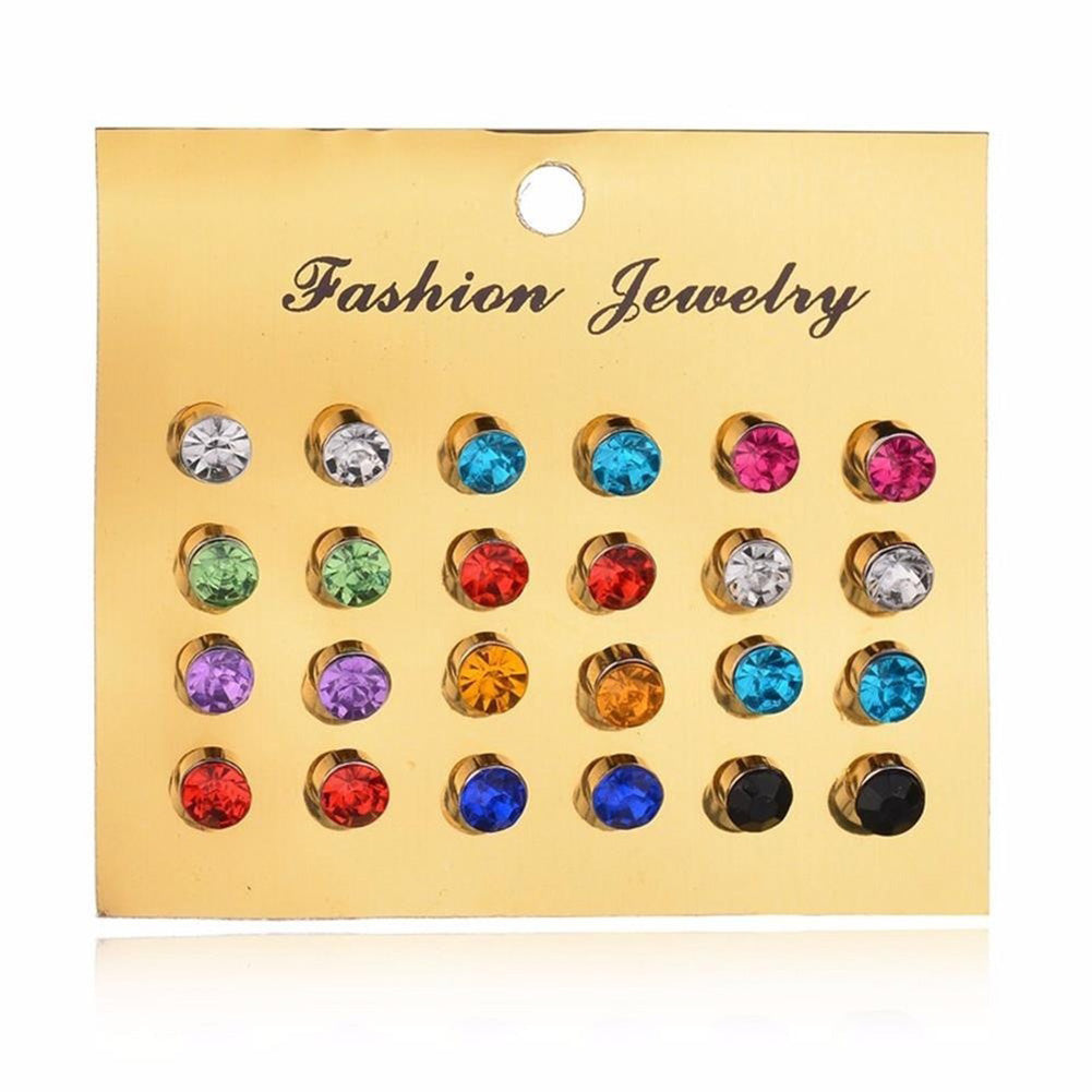 12 Pairs Women Faux Zircon Jewelry Ear Stud Shiny Rhinestone Lady Earrings Set