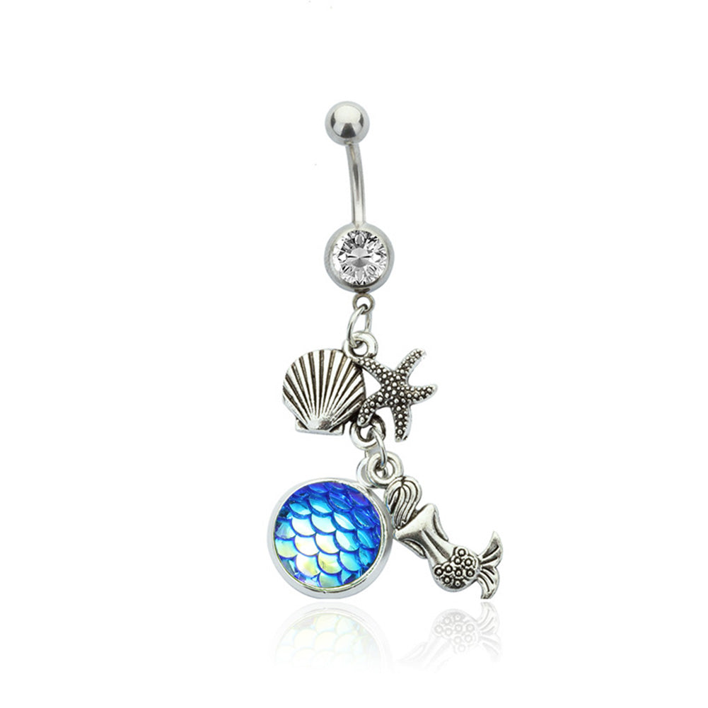 Fashion Mermaid Navel Piercing Sexy Belly Button Ring Women Rhinestone Jewelry