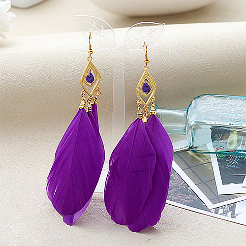 1 Pair Elegant Lady Feathers Dangle Hook Wedding Prom Party Earrings Gift