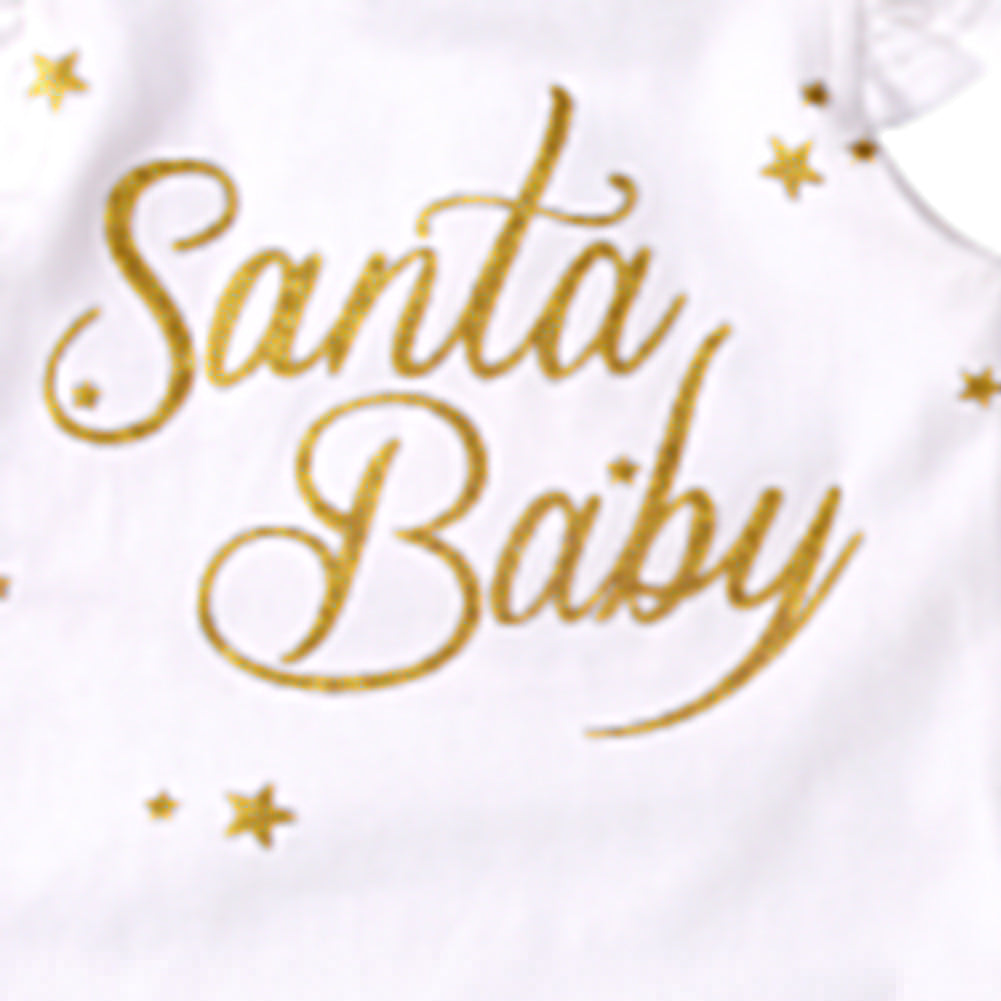 Christmas Baby Girls Snowflake Santa Baby Print Short Sleeve Romper Dots Pants