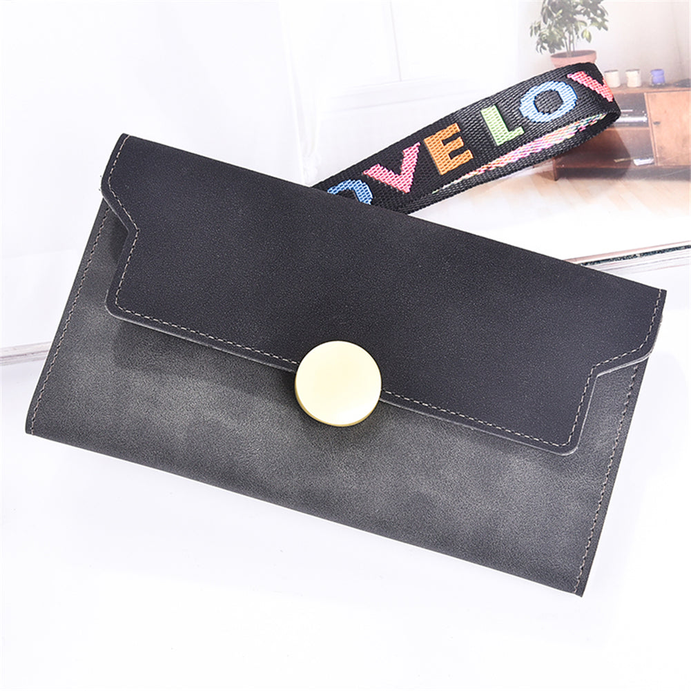 Fashion Matte Trifold Women Long Wallet Coin Purse Card Holder Hand Strap Clutch