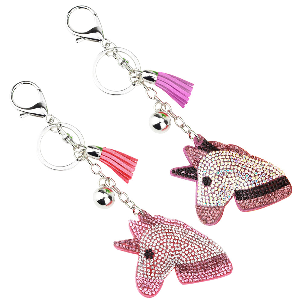 Cute Rhinestone Inlaid Unicorn Tassel Charm Key Chain Handbag Pendant Keyring