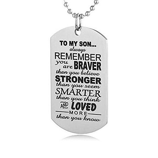 TO MY SON Military Army Style Dog Tag Stainless Steel Pendant Men's Necklace
