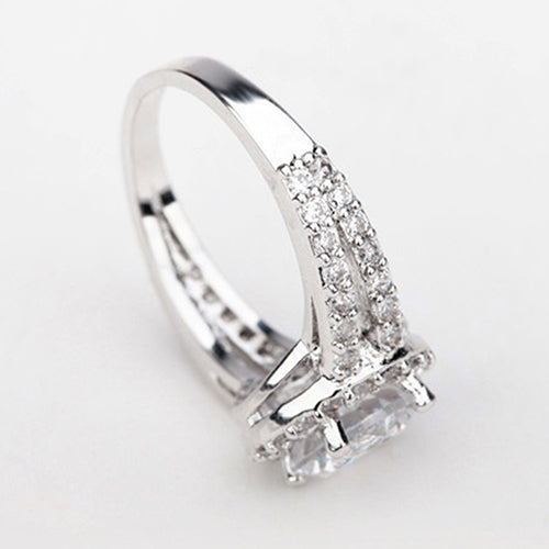 Zirconia Gem Inlaid Silver Plated Ring Luxury Wedding Party Gift Finger Jewelry