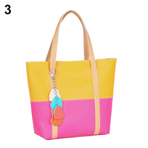 Color Block Faux Leather Messenger Bag Satchel Heart Purse Shoulder Handbag