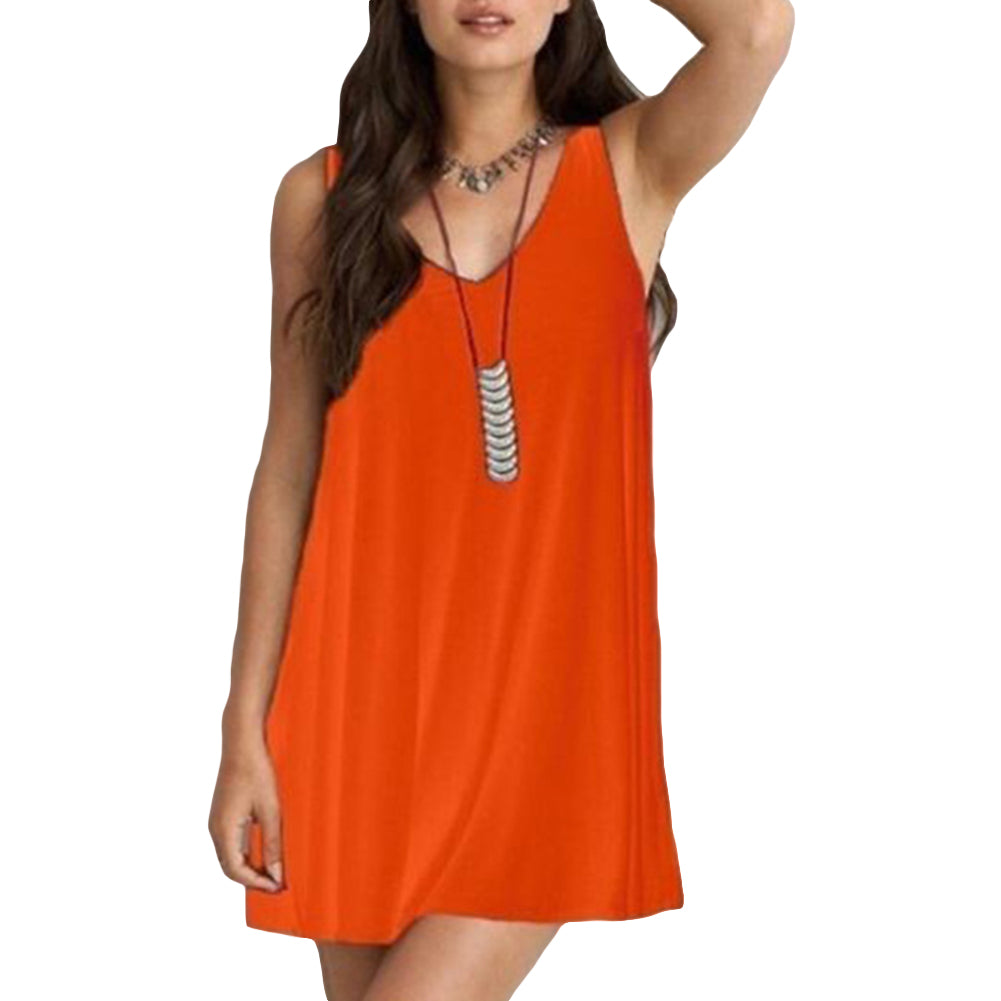 Fashion Lady Summer Sleeveless V-neck Strappy Backless Mini Dress Party Clubwear