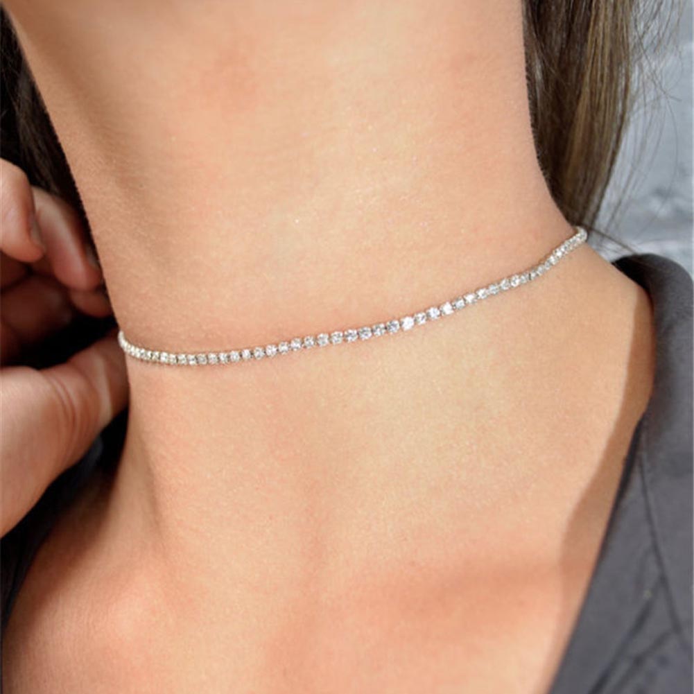 Fashion Women Shiny Rhinestones Collar Choker Necklace Wedding Party Jewelry