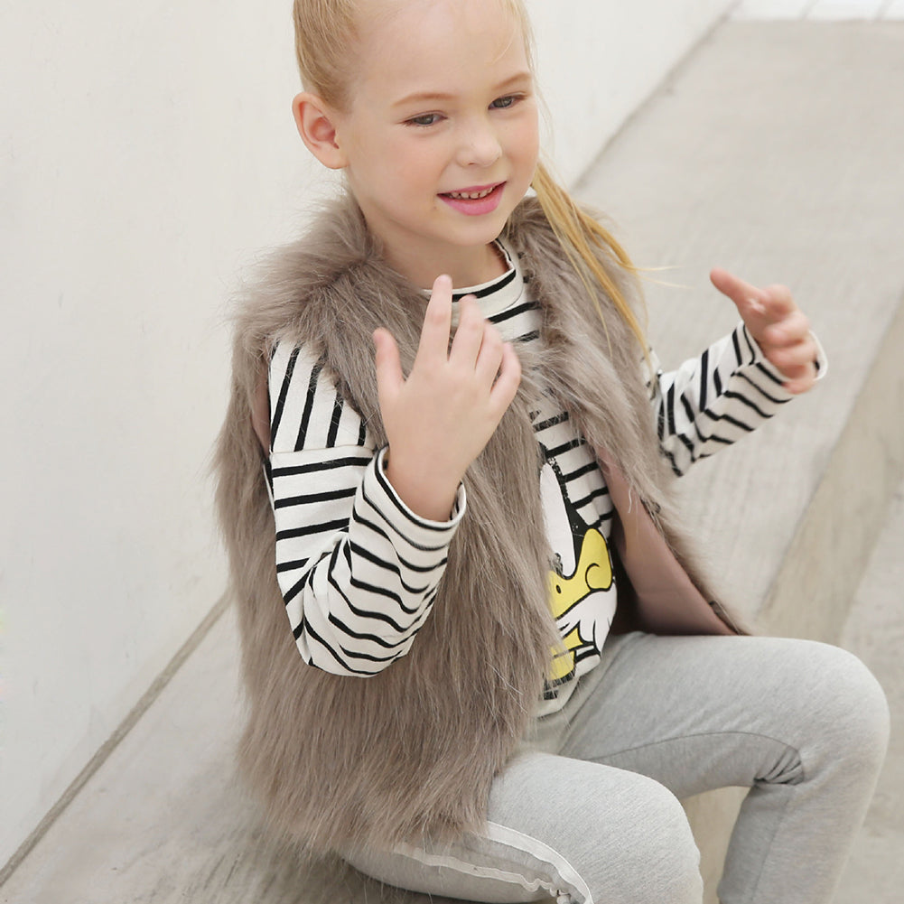 Children Kids Unisex Sleeveless Vest Winter Outwear Coat Faux Fur Baby Jacket