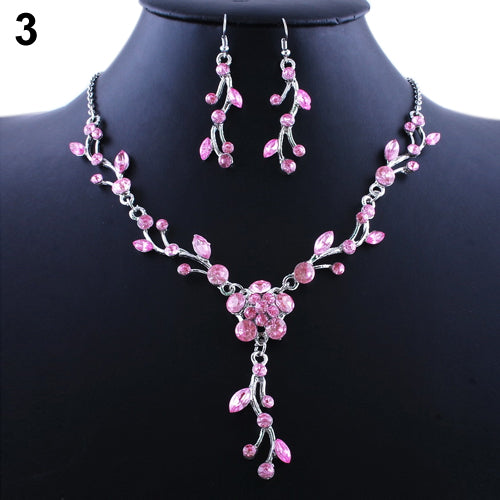 Bride's Flower Rhinestone Alloy Choker Necklace Earrings Jewelry Wedding Party Set