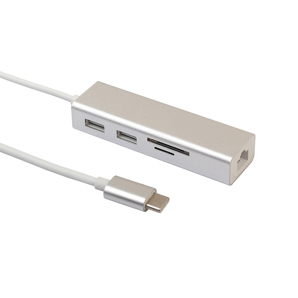 USB Type C Hub Wired Gigabit Ethernet Card LAN Adapter with SD/TF Card Reader