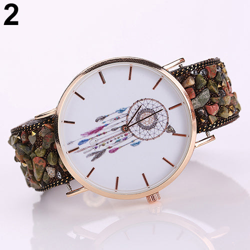 Women's Fashion Korean Dream Catcher Print Stone Band Analog Quartz Wrist Watch