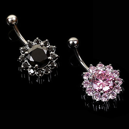 Women's Crystal Rhinestone Flower Navel Belly Button Ring Bar Body Piercing