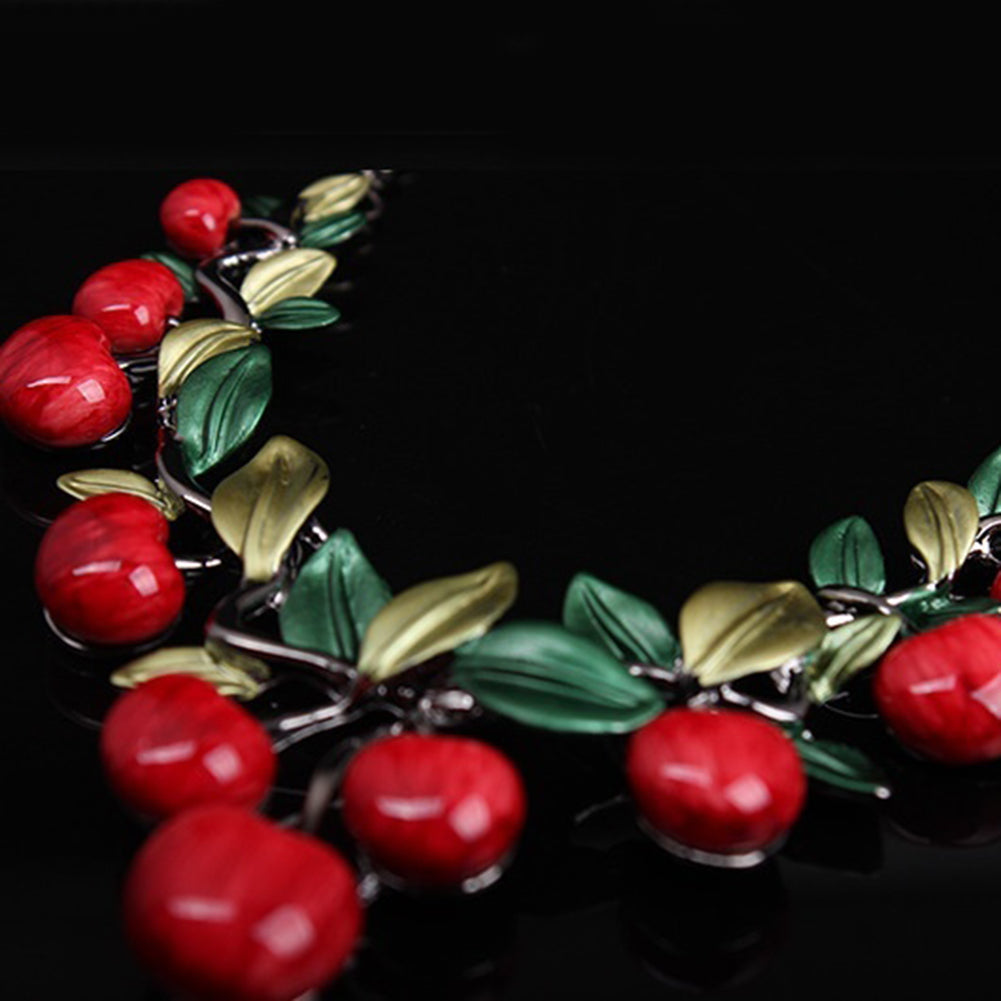 1 Set Vintage Red Cherry Fruit Jewelry Set Chic Bridal Necklace Earrings