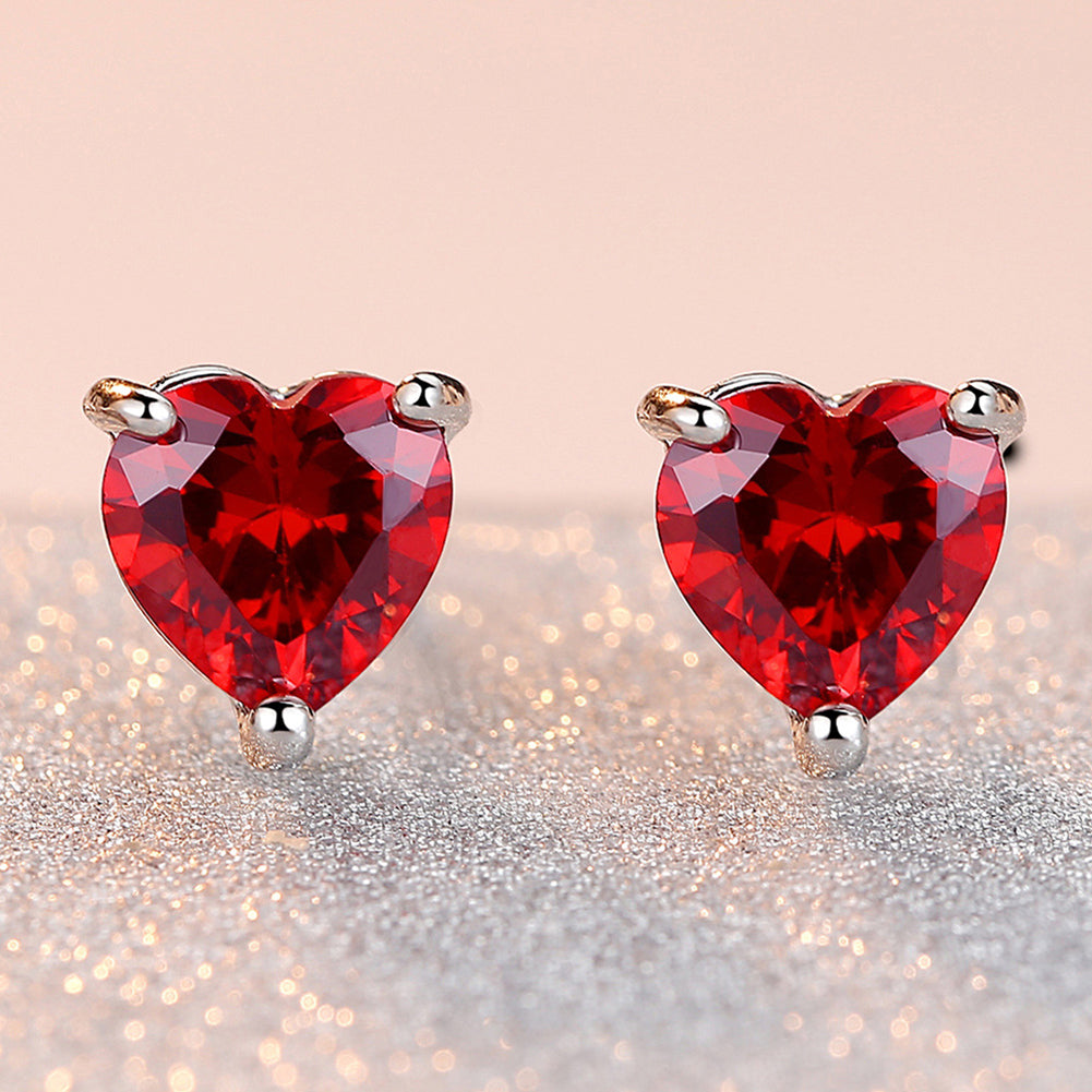 Women's Fashion Love Heart Pendant Zirconia Inlaid Ear Stud Earrings Wedding Gift