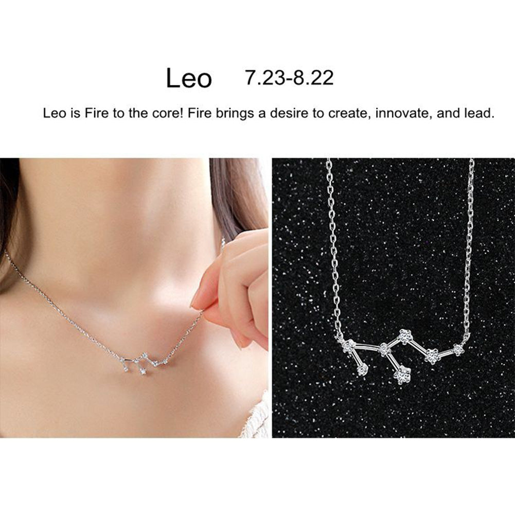 Shiny Rhinestone Women Horoscope Astrology Constellation Sign Guardian Necklace