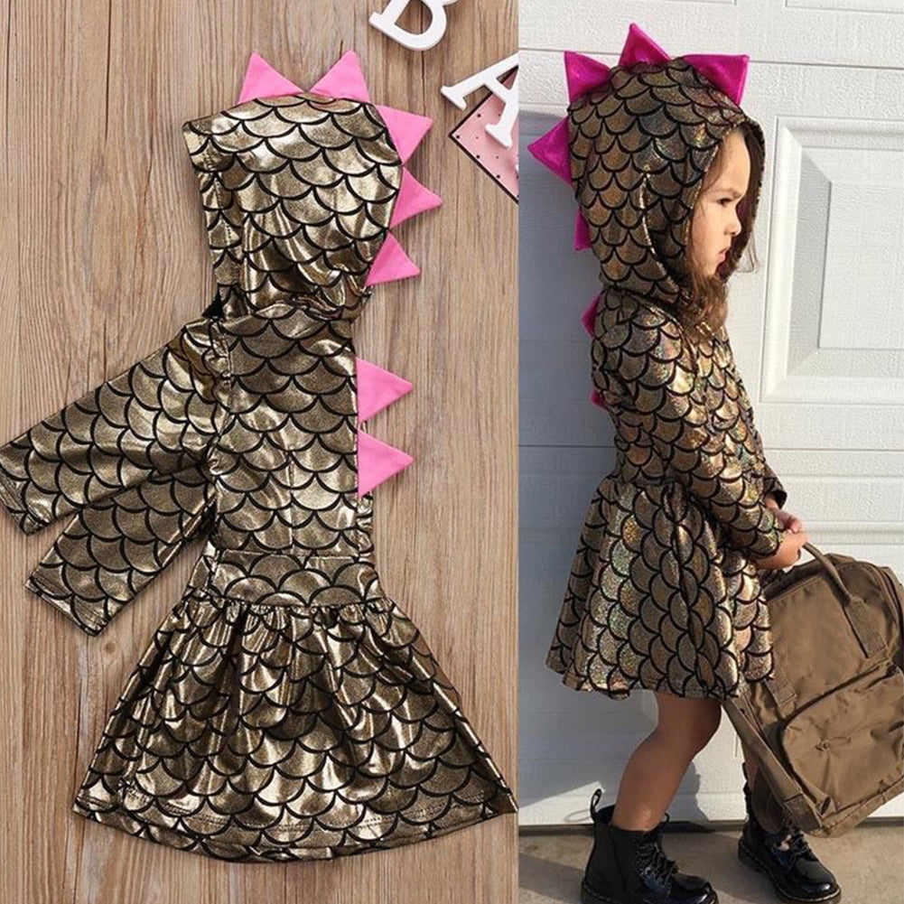 Lovely Dinosaur Baby Girls Hoodie Dress Toddler Cosplay Clothes Outfits Toddler