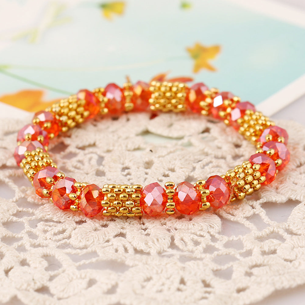 Fashion Elegant Faux Crystal Alloy Elastic Beaded Bracelet Women Jewelry Gift