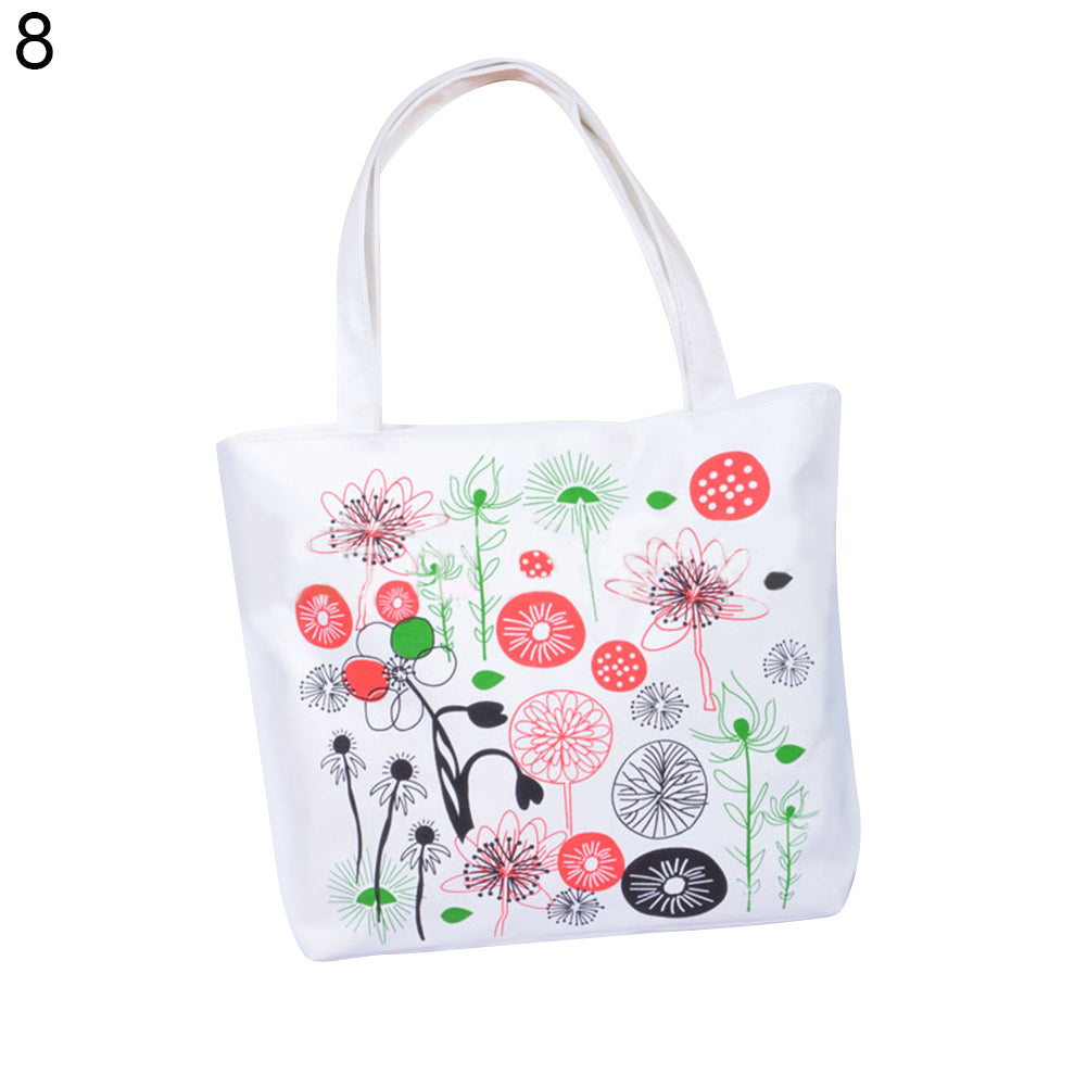 Casual Cartoon Printed Women Canvas Shopping Travel Shoulder Bag Tote Handbag