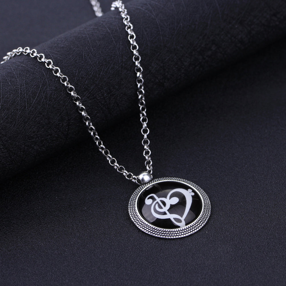 Fashion Luminous Musical Note Heart Women Round Pendant Necklace Party Jewelry
