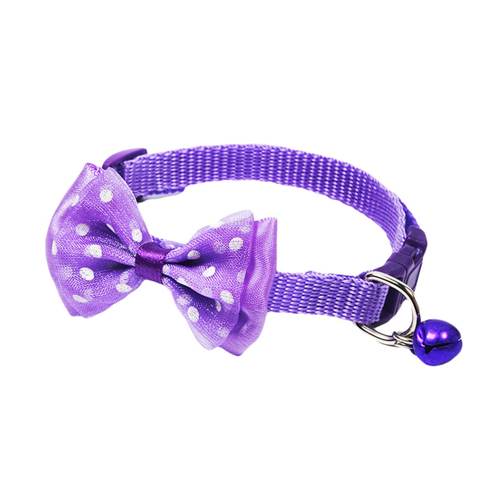 Cute Pet Cat Dog Puppy Adjustable Bowknot Bell Collar Party Necklace Neck Strap