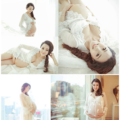 Royal Lace Pregnancy Maternity Photography Props Shoot Nightdress Long Dress