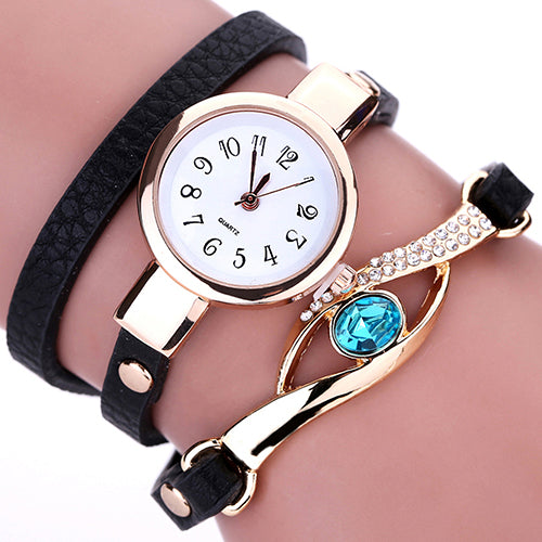 Lady Blue Eye Infinity Multilayer Faux Leather Charm Bracelet Quartz Wrist Watch
