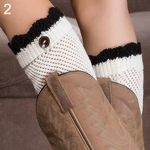 Women Crochet Knitted Lace Trim Boot Cuffs Toppers Leg Warmers Winter Socks