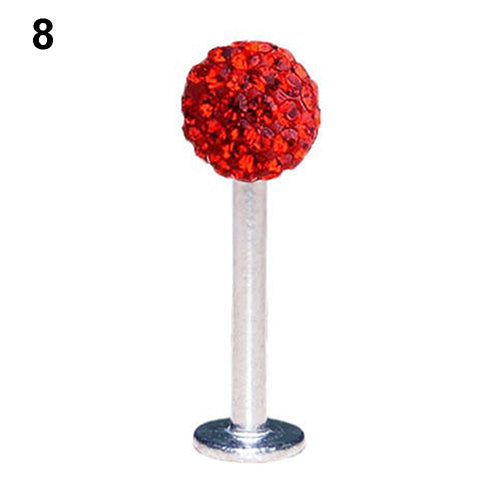 Rhionestone Round Ball Lip Stud Ring Bar Piercing Jewelry Charm 1.2x10mm