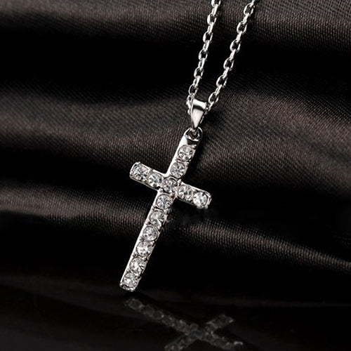 Women Men Rhinestone Choker Jesus Christ Cross Pendnat Necklace Fashion Jewelry