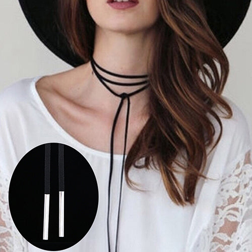 Punk Women Boho Fannel Rope Tube Pandent Choker Long Necklace Gothic Jewelry