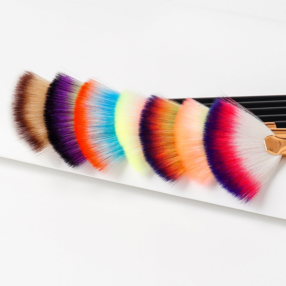 Portable Fan Shape Wood Handle Brush Powder Foundation Women Beauty Makeup Tool