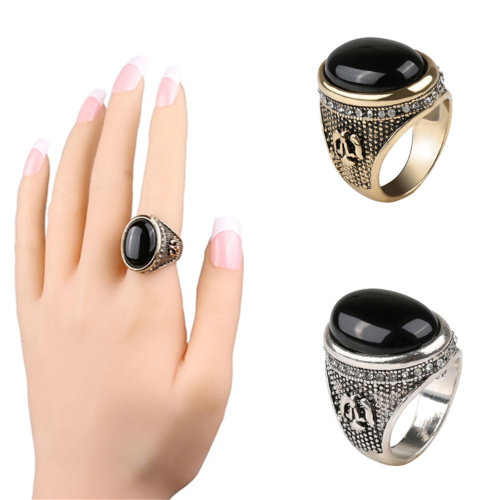 Man Vintage Cool Big Black Rhinestone Inlaid Finger Ring Jewelry Party Gift