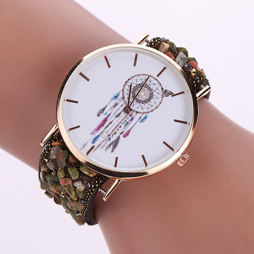 Women's Fashion Korean Dream Catcher Print Stone Band Analog Quartz Wrist Watch